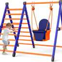 Climbing Toys and Baby Swing Set for Kids Toddlers Aged 1-3, Jungle Gym Pikler Triangle & Metal Swing Set Foldable 2-in-1 Montessori Baby Playground for Indoor Outdoor Backyard