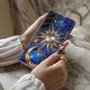 DEENAKIN for Samsung Galaxy S26 Case Cute,Aesthetic Stained Glass Moon and Sun Royal Blue, Compatible with Magsafe, Fancy Cool Retro Western Protective Slim Silicone Phone Cover for Women Girls (Blue)
