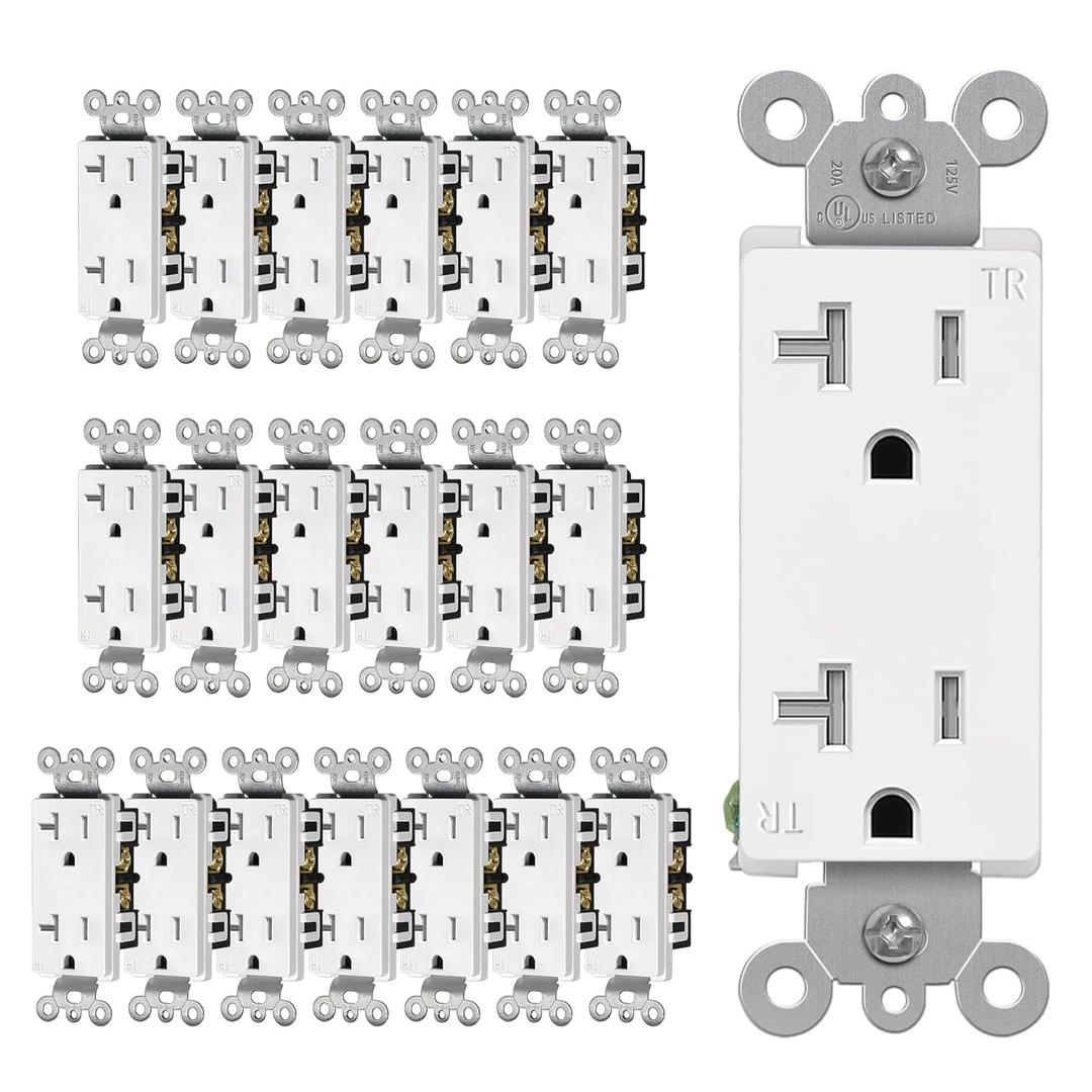 (20 Pack) CML 20 Amp Decorator Receptacle Outlet with Tamper Resistant (TR), Standard Electrical Wall Outlet, Residential and Commercial Grade, 20A/125V, UL Listed, White