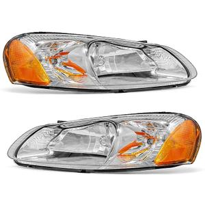 Headlight Assembly for 2001-2003 Chrysler Sebring/2001 2002 2003 2004 2005 2006 Dodge Stratus Sedan Chrome Housing Amber Reflector Headlamp Replacement Driver and Passenger Side