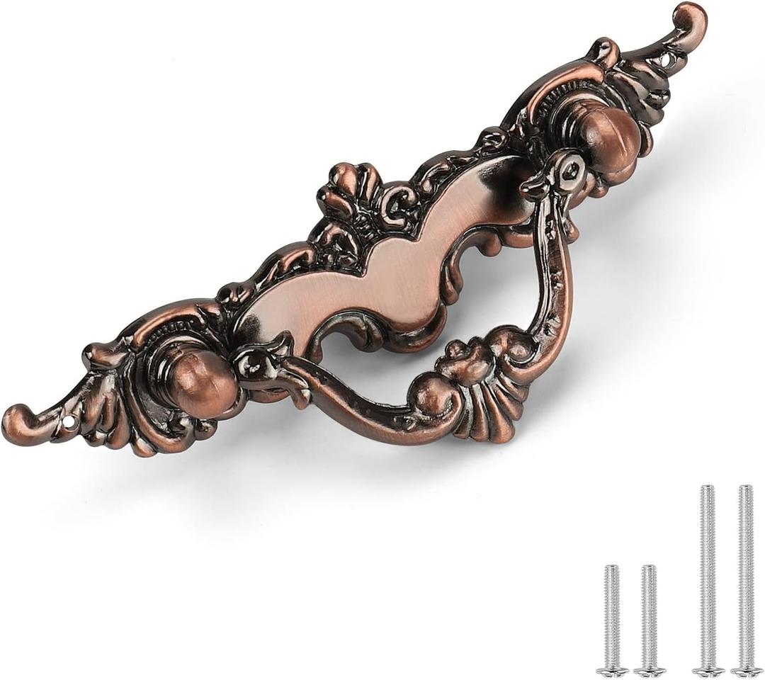 30 PackVintage Copper Floral Cabinet Pulls - Zinc Alloy Handles with 64mm (2.5") Hole Center, 112mm (4.4") Total Length - Antique Drawer Pulls for Kitchen Cabinets & Wardrobes
