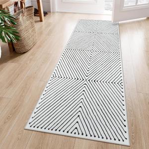 LIVEBOX Washable Runner Rug 2x6, Modern Kitchen Runners Entryway Runner Rug, Non-Shedding Non-Slip Indoor Carpet for Hallway Kitchen Entryway Laundry Room Bathroom (01-ivory/Black)