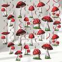 30 Pieces Mushroom Hanging Swirls Ceiling Streamers Decorations Mushroom Party Supplies Wonderland Party Foil Swirls Wall Decor for Baby Shower Birthday Favor Supplies