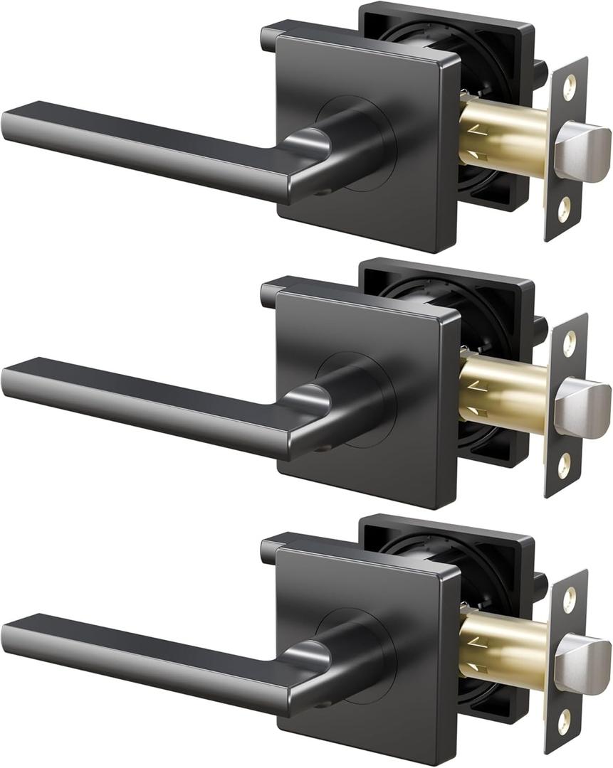 3 Pack Matte Black Passage Door Handles, Invisible Screws, Streamlined Closet Door Lever Handles, Hall Doors Handles Black, Matte Black Hallway Passage Door Handles