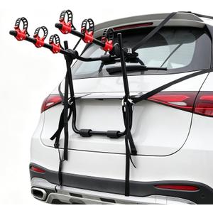 BeBecome Bike Rack for Car, 3 Bike Trunk Mounted Bike Rack for SUV, Car Bike Rack with Foldable Frame, Anti-Scratch Foam Padding and Secure Straps, Fits Sedan Hatchback Minivan