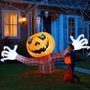 Youngfan 7FT Long Halloween Inflatable Outdoor Decorations, Giant Pumpkin Ghost Blow Up for Yard, Porch, Lawn & Garden, Spooky LED Lighted Halloween Inflatables Decor