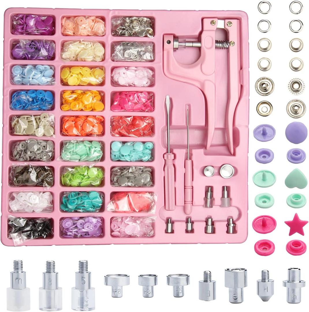 LYNDA Plastic and Metal Snap Buttons with Snaps Pliers Set,300 Sets Plastic and Metal Snap Buttons for Sewing and Crafting (Pink)