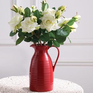 hjn hjn Farmhouse Pitcher Vase for Flowers- Ceramic Pitcher Vase Red Decorative Pitcher for Your Kitchen/Home Decor/Office/Living Room/Bookshelf/Mantel/-Red (Red - Pitcher Vase)