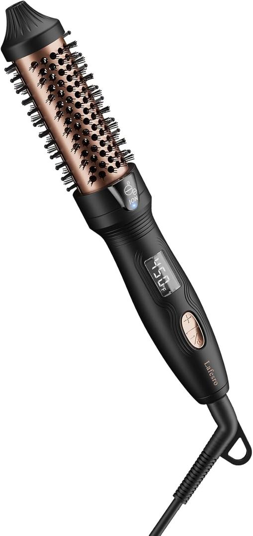 Thermal Brush, MINI & Tiny 1 Inch Ionic Heated Round Brush for Smooth Style, Tourmaline Ceramic Cepillo para Pelo for Short to Medium Hair, Adjustable Temperature, Dual Voltage, Compact-Size (Black)