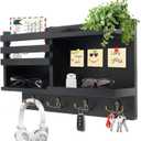 Key Holder Wall Mount, Solid Wood Key and Mail Organizer for Wall(Self Adhesive or Drill), 8 Hooks Key Rack for Entryway Hallway Bedroom Farmhouse Home Decor (Matte Black)