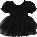 TENTIDE Newborn Baby Girl Romper Dress Ruffle Short Sleeve Solid Casual Tulle Dresses Baby Girl Clothes for Girls(Black, 18-24 Months)