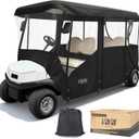 10L0L 2/4/8 Passenger Golf Cart Enclosure for Club Car Precedent/Tempo/Onward, 600D Waterproof Golf Cart Rain Cover, Driving Enclosure with 4-Sided Clear Windows Roll-up Door Black -Roof 58"-141"