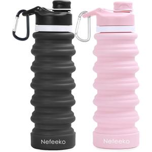 Nefeeko Collapsible Water Bottle, 26oz Silicone Foldable Water Bottles Leakproof BPA Free Travel Water Bottles with Carabiner, Portable Sport Water Bottles for Camping,Hiking Outdoor Indoor Sport, P