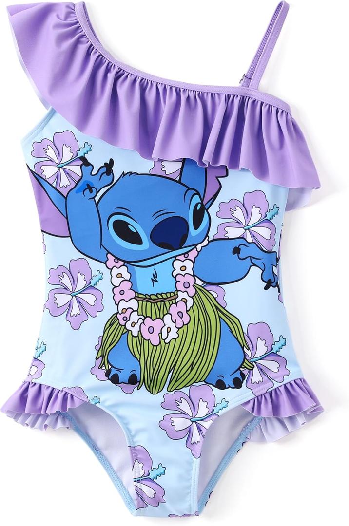 Disney Stitch Frozen Marvel Minnie Mouse Girls Swimsuits Ruffle One Piece Bathing Suits UPF 50 Swimwear Quick Dry (8-9 Years)