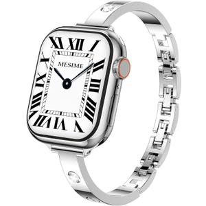 Mesime Slim Band Compatible with Apple Watch Bands 49mm 46mm 45mm 44mm 42mm 41mm 40mm 38mm for Women, Luxury Metal Bracelet Strap for iWatch Ultra 3/2/1 Series 11/10/9/8/7/6/5/4/SE/3/2/1 (Silver)