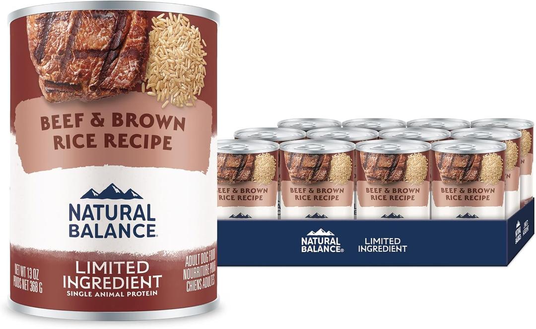 Natural Balance Limited Ingredient Adult Wet Canned Dog Food with Healthy Grains, Beef & Brown Rice Recipe, 13 Ounce (Pack of 12), BBD: FEB 13/2029