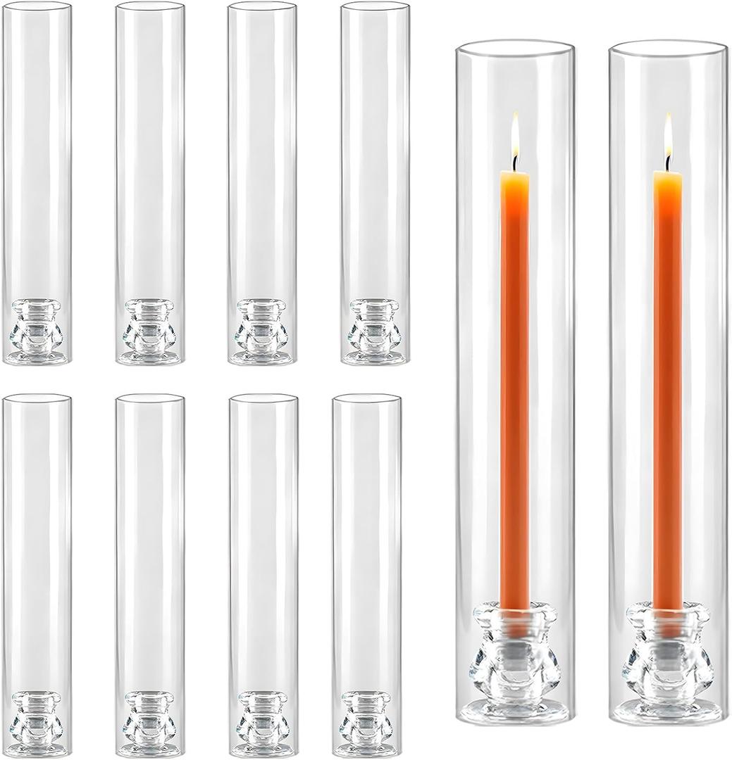 Glass Hurricane Candle Holders 10 Pack 12.6" Open Ended Candlestick Tubes | Clear Bottomless Cylinders Suitable for Taper LED Candles for Wedding Party Christmas Table Centerpiece Decor