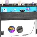 Aheaplus Headboard for Full Size Bed Frame, Headboards with Outlets, USB Ports and LED Light, Head Board with Storage, Height Adjustable, Sturdy and Stable Headboard, Full Size, Black Oak