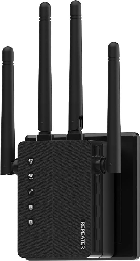 WiFi Extender Signal Booster, 12880 Sq.Ft Range, 105 Device Compatibility, Dual Band 5GHz/2.4GHz, 1200Mbps, WiFi Extender for Expanded Coverage (Black-06)