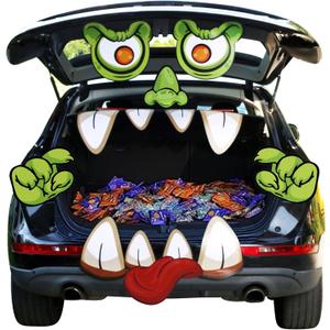 Trunk or Treat Car Decorations Kit for SUV, Halloween Cute Monster Face Trunk or Treat Car Decorations Kit, Outdoor Halloween Garage Door Decorations