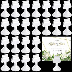 Kathfly 24 Pcs Wedding Table Number Holders 1.7 Inch Metal White Mini Place Card Holders Bulk Harp-clip Table Sign Stands Card Holder Display Picture Memo Notes Menu for Restaurants Birthday Decor