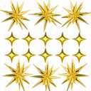 Gold Star Foil Balloons Kit - 6 Pack 12 Point Starburst Cone and Spike Balloons With 10Pcs Four Pointed Stars for Wedding, Baby Shower, Photo Booth, Birthday Party Supplies