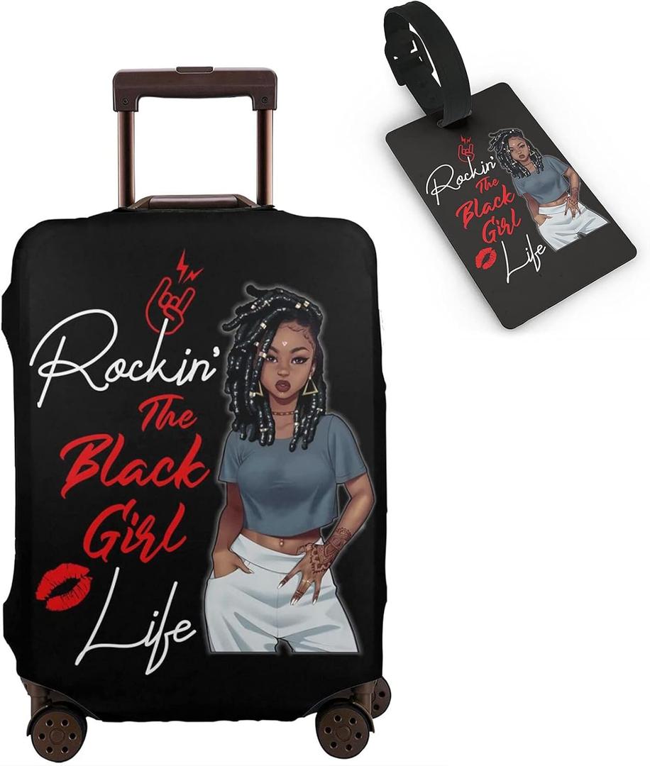 Travel Suitcase Protector African American Woman Elastic Protective Washable Luggage Cover With Concealed Zipper Suitable For 18-32 Inch M (for 22-24 inch luggage)