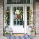 Cream Hydrangea Door Hanger Basket Wreath, Farmhouse Wreath with Wildflowers, Artificial Spring Summer Garland for Front Door, Seasonal Holiday Ornament (D)