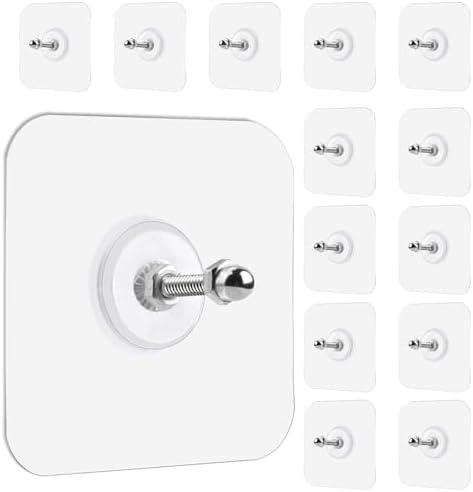 14 Pcs Wall Hooks Adhesive Picture Hooks, Heavy Duty Picture Hangers Without Nails for Hanging Transparent Waterproof Frame Hangers Sticky Hooks for Bathroom Kitchen（14mm）