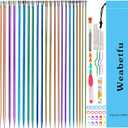 Weabetfu 65 Pcs Aluminum Metal Knitting Needle Set, Colored Straight Single Pointed Knitting Needles, 12 Size 2.5mm-10mm, 10 Inch Length for Handmade DIY Knitting with Knitting Accessories