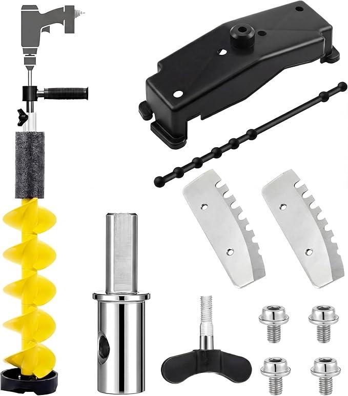 Lounsweer Ice Auger 6 Inch Floating Rotating Diameter Ice Fishing Auger Drill Bit with 2 Blades Nylon Attachment Convenient Fast Cutting Outdoor Equipment Tool for Deep Waters Fishing