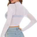 Women's Mesh Tops See Through Shirts Long Sleeve Bodycon Sheer Blouse Clubwear (White, S)