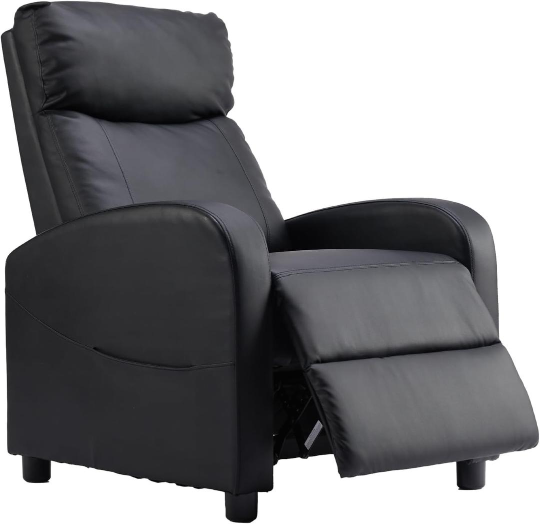 Sweetcrispy Recliner Chair PU Leather Recliner Sofa No Massage, Home Theater Seating with Lumbar Support, Adjustable Push Back Overstuffed High-Density Sponge Reclining for Living Room, Black (34.3"D x 26.7"W x 38.6"H (No Massage))