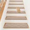 15 Pieces Ultra Plush Bullnose Carpet Stair Treads 9.5"x30" Non Slip, Self Adhesive, Pet Friendly, Washable, Reusable, Skid Resistant Indoor Stair Mats with Iron-Reinforced Edge (Diamond)