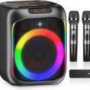 Karaoke Machine with 2 Wireless Microphones, 80W Portable Bluetooth Speaker, Party Speaker with LED Colorful Lights TWS Pairing, Karaoke Speaker Supports for Mic Input,USB,AUX,TF Card