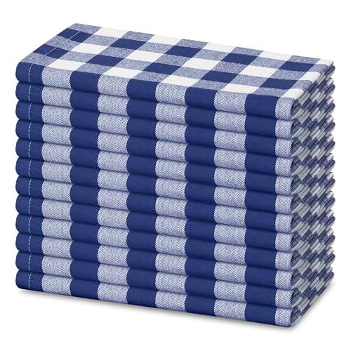 Blue Needles Gingham Buffalo Plaid Cloth Napkins 100% Cotton Set of 12 Dinner Table Napkins 18x18 inch Soft, Reusable, Washable Perfect for Spring Summer Easter & Everyday Use - Blue and White