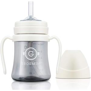 GROSMIMI Spill Proof no Spill Magic Sippy Cup with Straw with Handle for Baby and Toddlers, Customizable, PPSU, BPA Free 6 oz (White)