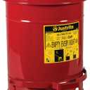Justrite 10 Gallon Galvanized Steel Oily Waste Can, 18" x 14" Metal Oil Rag Safety Can With Foot Operated Self-Closing Lid for Oil Rag Disposal, Made in the USA, Red, 09300