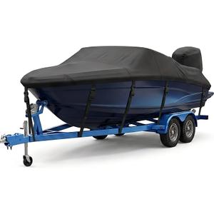 1200D Waterproof Boat Cover,Bass Boat Cover 20-22 ft,Black | Heavy Duty Bass Boat Cover with Motor Cover, Trailerable Marine Canvas for V-Hull, Tri-Hull, Fish & Ski, Runabout Boats