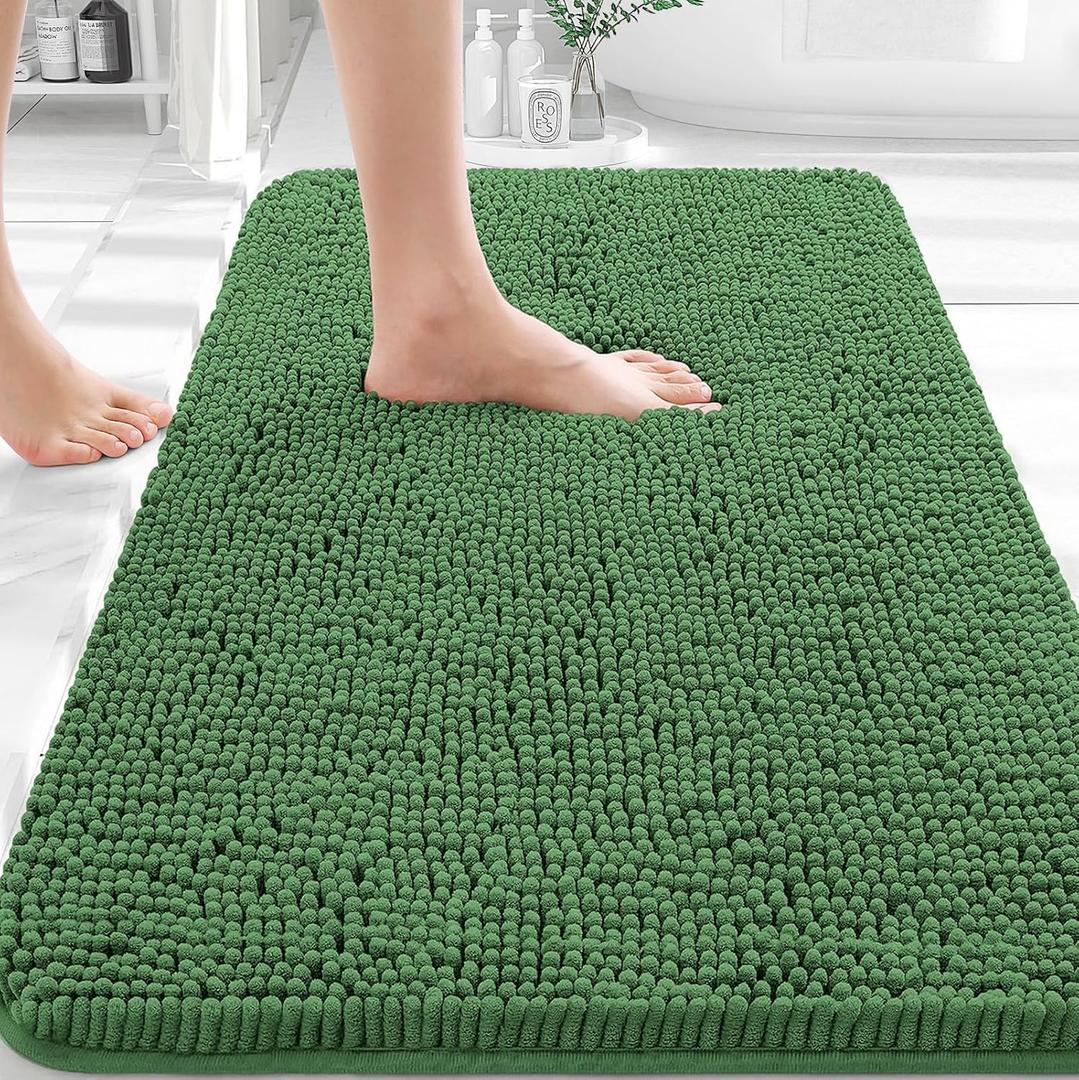 OLANLY Bathroom Rugs 36x24, Extra Soft Absorbent Chenille Bath Rugs, Rubber Backing Quick Dry, Machine Washable Bath Mats for Bathroom Floor, Tub and Shower, Home Decor Accessories, Olive Green