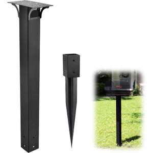 Black Mailbox Post for Outside, 43x4x4 inch, Heavy Duty In-Ground Post with Plate Bracket and Ground Anchors, Ideal for Outside Curbside Residential Use