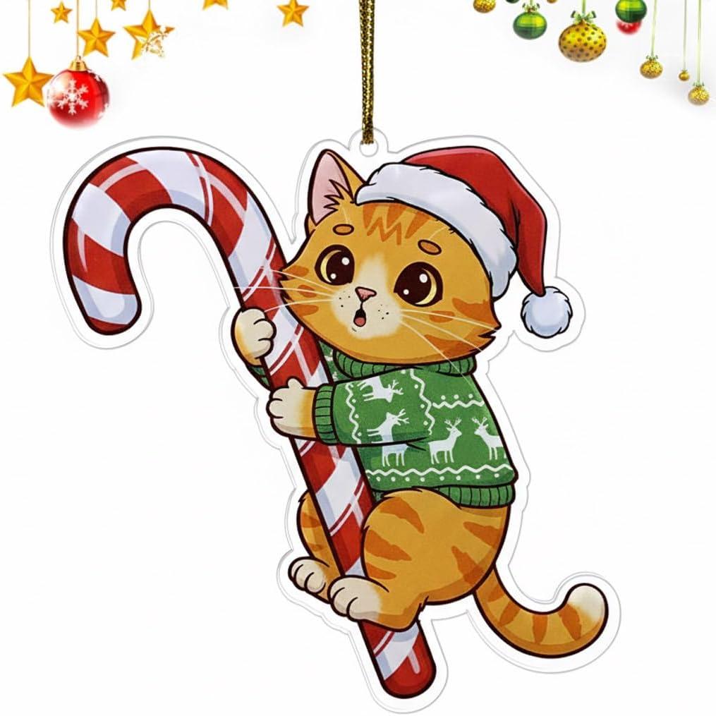 Orange Tabby Cat Hugging Candy Cane 2D Flat Acrylic Ornament - Orange Tabby Christmas Ornmanent - Christmas Tree Decoration, Cat Lover Gifts 2025