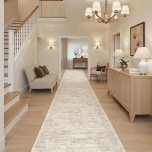 Soalmost Runner Rug 2'6" x 16' Washable Non-Slip 2.5x16 ft Long Runner Rugs for Kitchen Bathroom Laundry Room Vintage Ultra Thin Runners for Hallway Entryway Beige