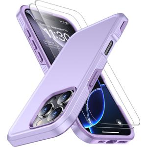 SPIDERCASE Designed for iPhone 16 Pro Case, [12 FT Military Grade Protection] 2 Pack [Tempered Glass Screen Protectors] Heavy Duty Shockproof Phone Case,Purple