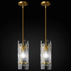 Gold Crystal Pendant Lighting Modern Mini Glass Chandeliers, Adjustable Pendant Light Fixture for Bedroom Dining Room Living Room Kitchen Island Corridor(2 Pack) (5.3in-2Pack)