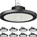 ONLYLUX 8 Pack LED High Bay Lights 200W, 30000LM 6500K UFO High Bay LED Shop Lights AC100-277V with Plug Industrial Warehouse Workshop Factory Barn Garage Area Lighting Fixture
