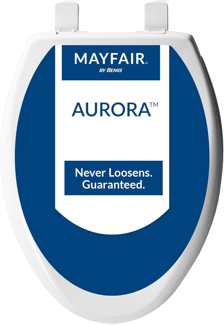 Mayfair Aurora Slow Close Toilet Seat, Easy Clean Hinges and Adjustable Perfect Fit Plastic Seat, Made in USA, Elongated, White