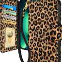 Toycamp for iPhone 13 Pro Max Wallet Case with Wrist Strap - Leather Flip Folio Phone Case with RFID Blocking 4 Card Holder for Apple for iPhone 13 Pro Max Funda Cute for Women Ladies, Leopard Print