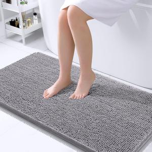 OLANLY Large Bathroom Rugs 40x24, Extra Soft Absorbent Chenille Bath Rugs, Rubber Backing Quick Dry, Machine Washable Bath Mats for Bathroom Floor, Tub and Shower, Home Decor Accessories, Grey