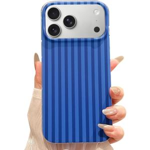 Jmltech for iPhone 17 Pro Max Case Striped Phone Cases Cute Women Girly Trendy Shockproof Slim Soft TPU and Hard PC Protective Cover Navy Blue